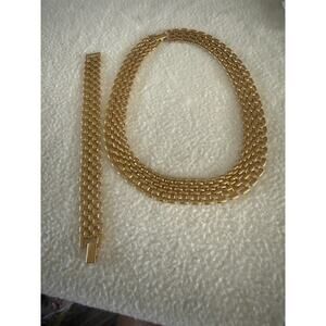 1960’s Napier Gold Tone Panther ￼Link Bracelet Necklace Matching Bracelet Set